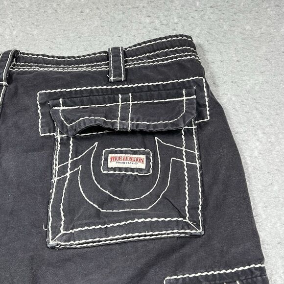 Vintage True Religion Cargo Shorts Men’s 36 Gray Baggy Contrast Stitch 13” Y2K - Picture 14 of 16